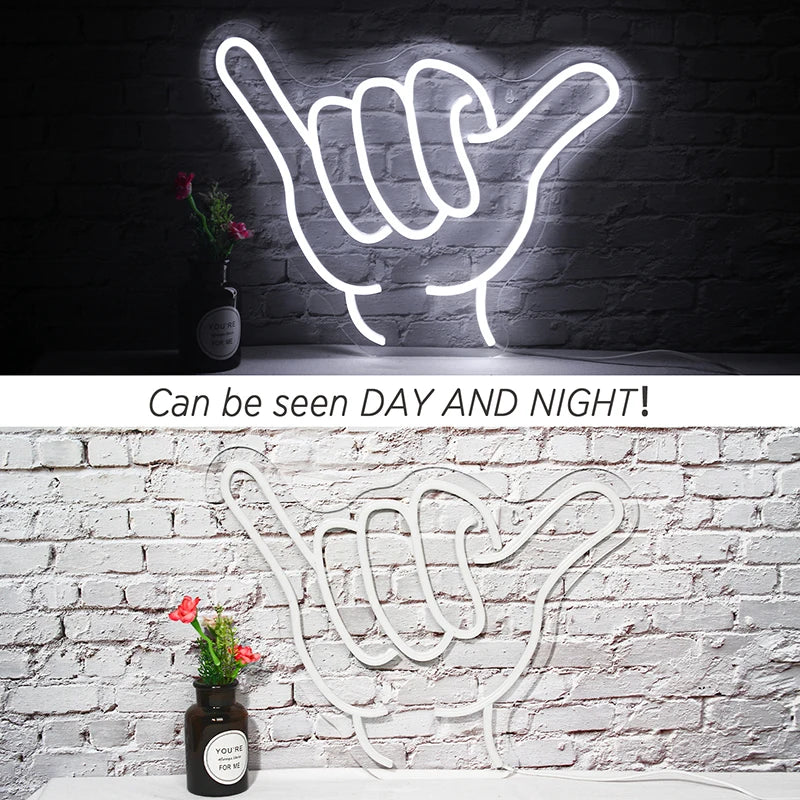 Shaka-käsimerkki – LED-neonkyltti (5 V USB)