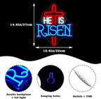 HE IS RISEN – Kors – LED-neonskylt (5 V USB)