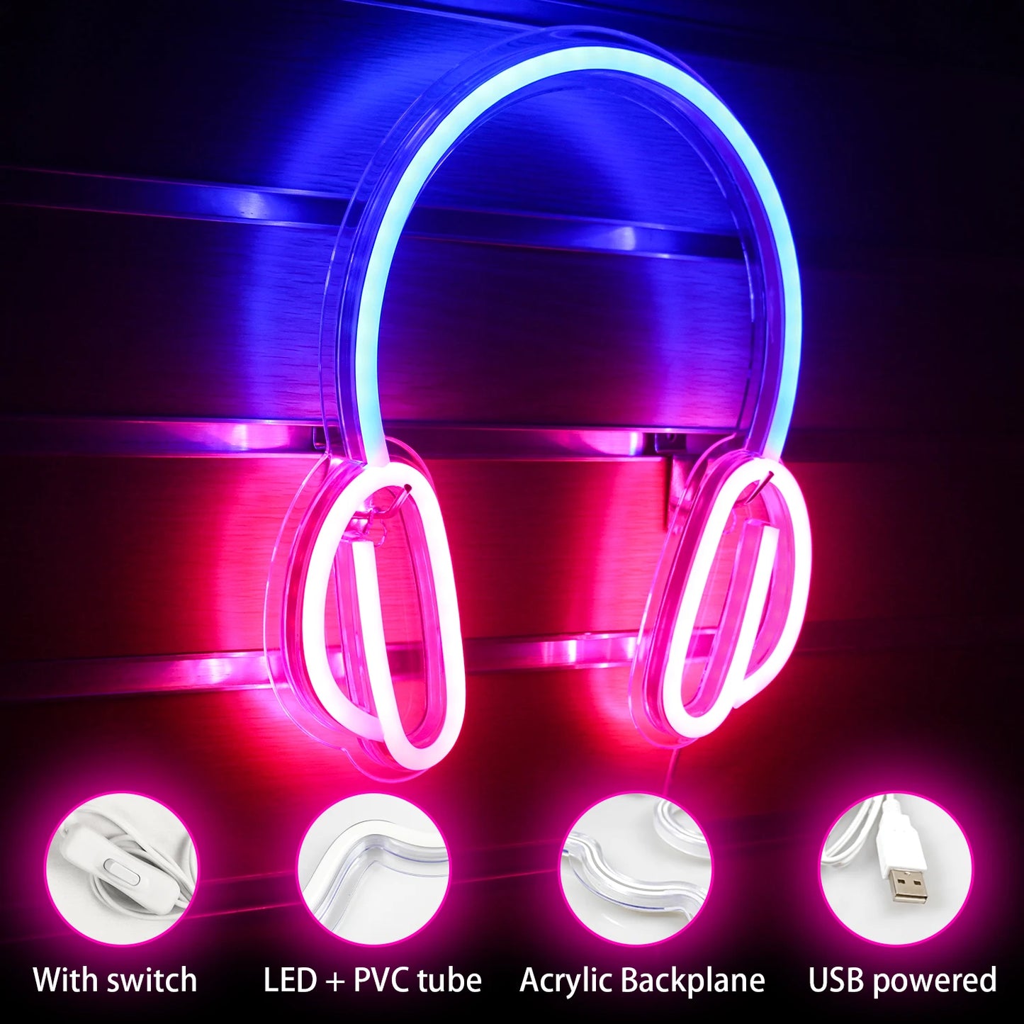 Headphone 5V Mini USB LED Neon Sign - Budget Friendly