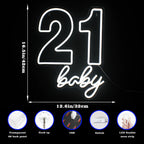 21 baby Happy Birthday 5V USB LED Neon Sign - Budget Friendly