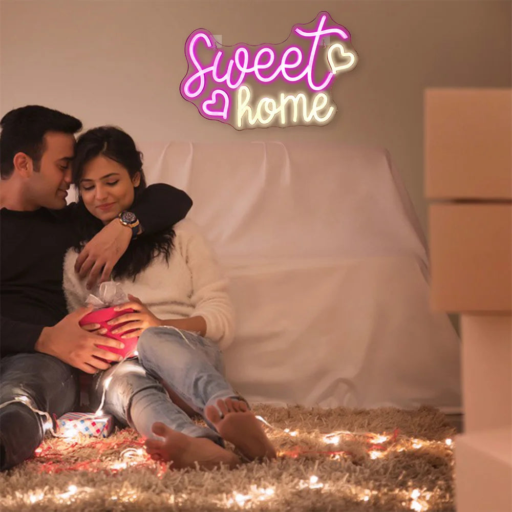 Sweet home – Sydämet – LED-neonkyltti (5 V USB)