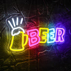 BEER – Oluttuoppi ja säteet – LED-neonvalomainos (5 V USB)