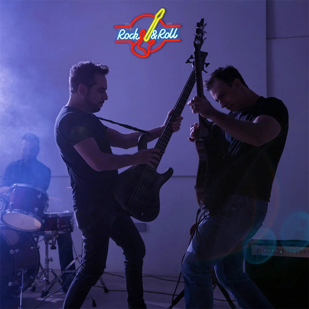 Rock & Roll – Kitara – LED-neonkyltti (5 V USB)