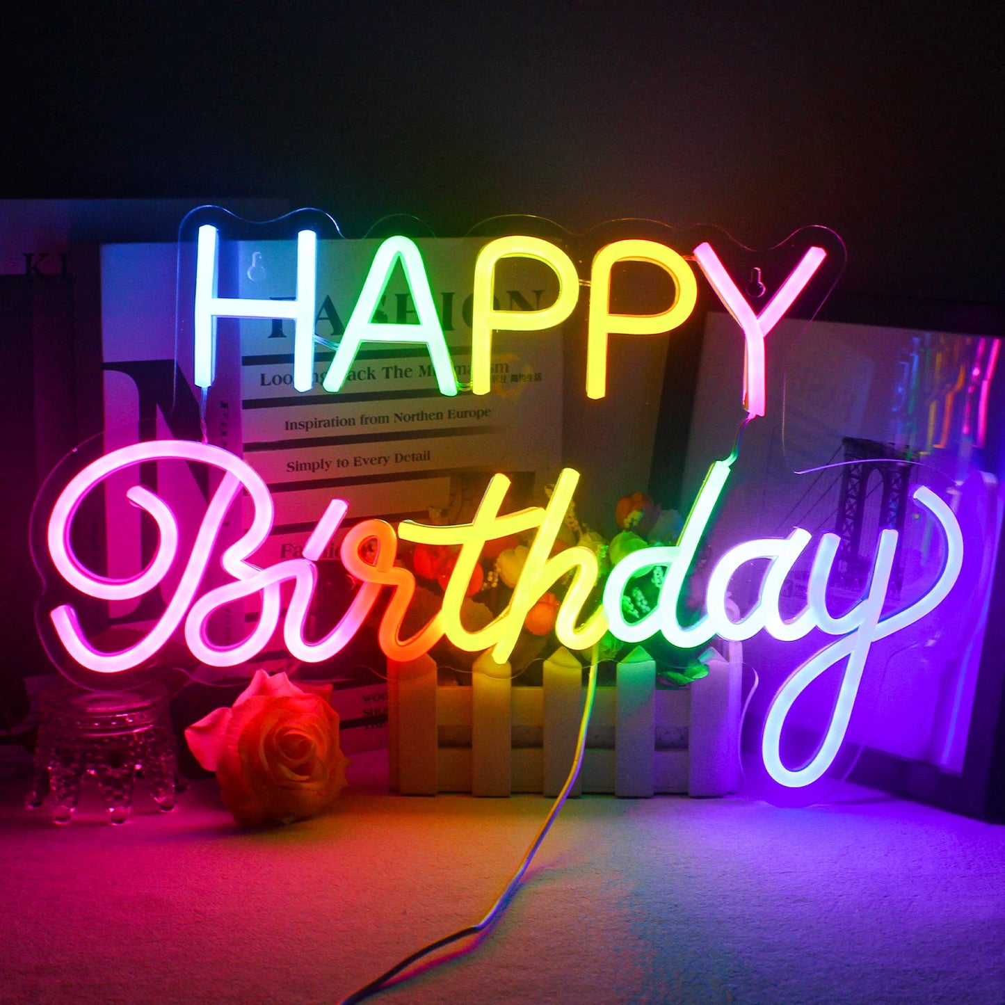 Led Happy Birthday Colour 5V Mini USB LED Neon Sign - Budget Friendly