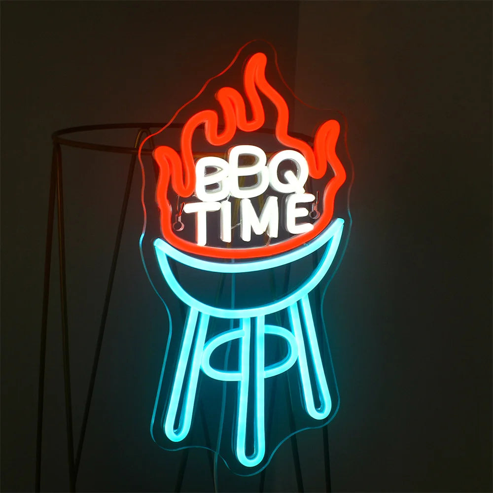 BBQ TIME – Liekehtivä grilli – LED-neonvalomainos (5 V USB)