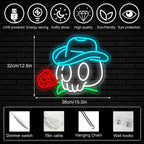 Cowboy-pääkallo ja ruusu – LED-neonkyltti (5 V USB)