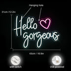Hello Gorgeous – Sydän – LED-neonvalomainos (5 V USB)
