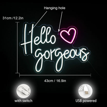 Hello Gorgeous 5V Mini USB  LED Neon Sign - Budget Friendly