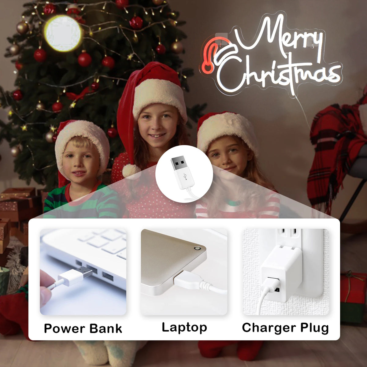 LED Hyvää Joulua 5V USB Neonvalokyltti - Edullinen