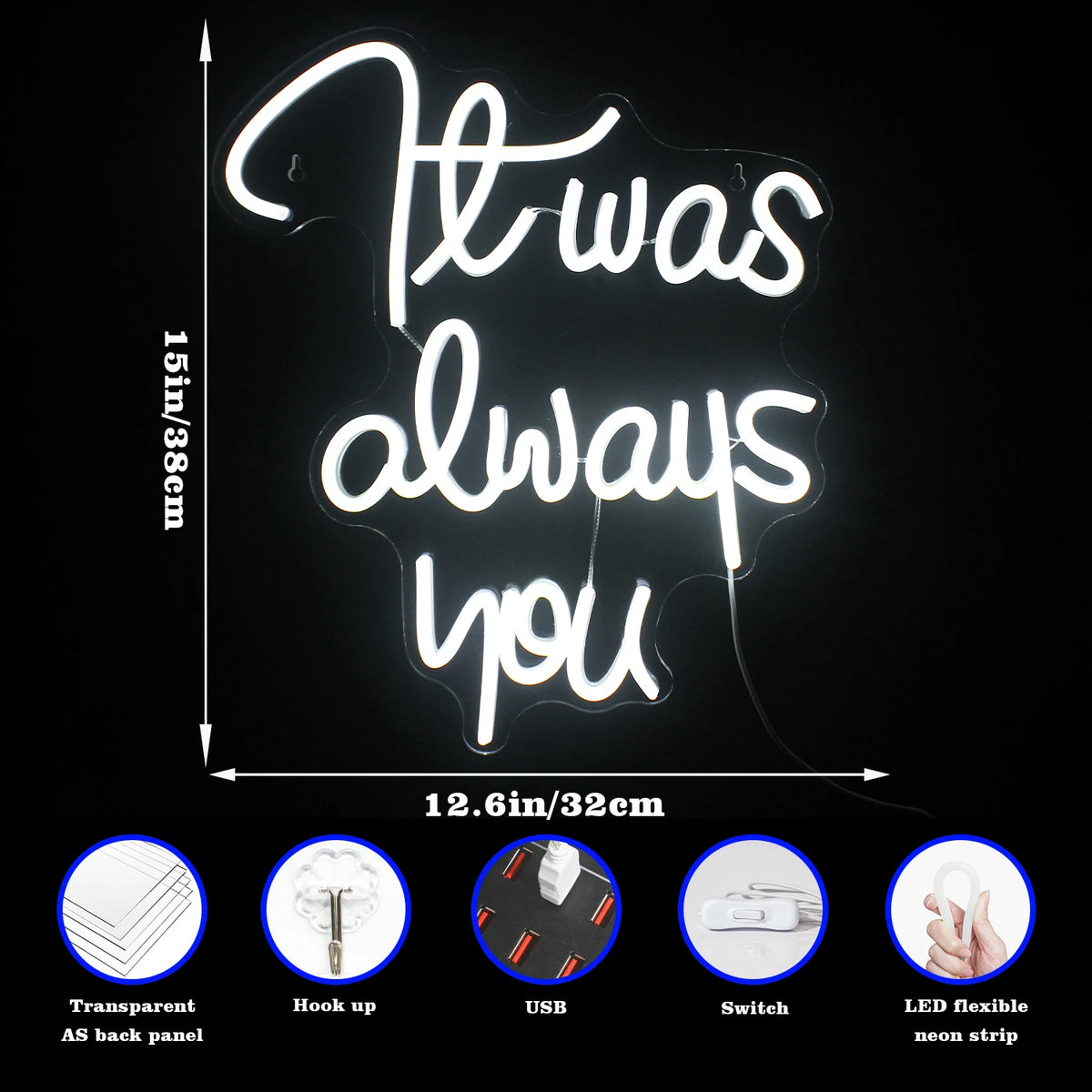 It Was Always You – LED-neonkyltti (5 V USB)