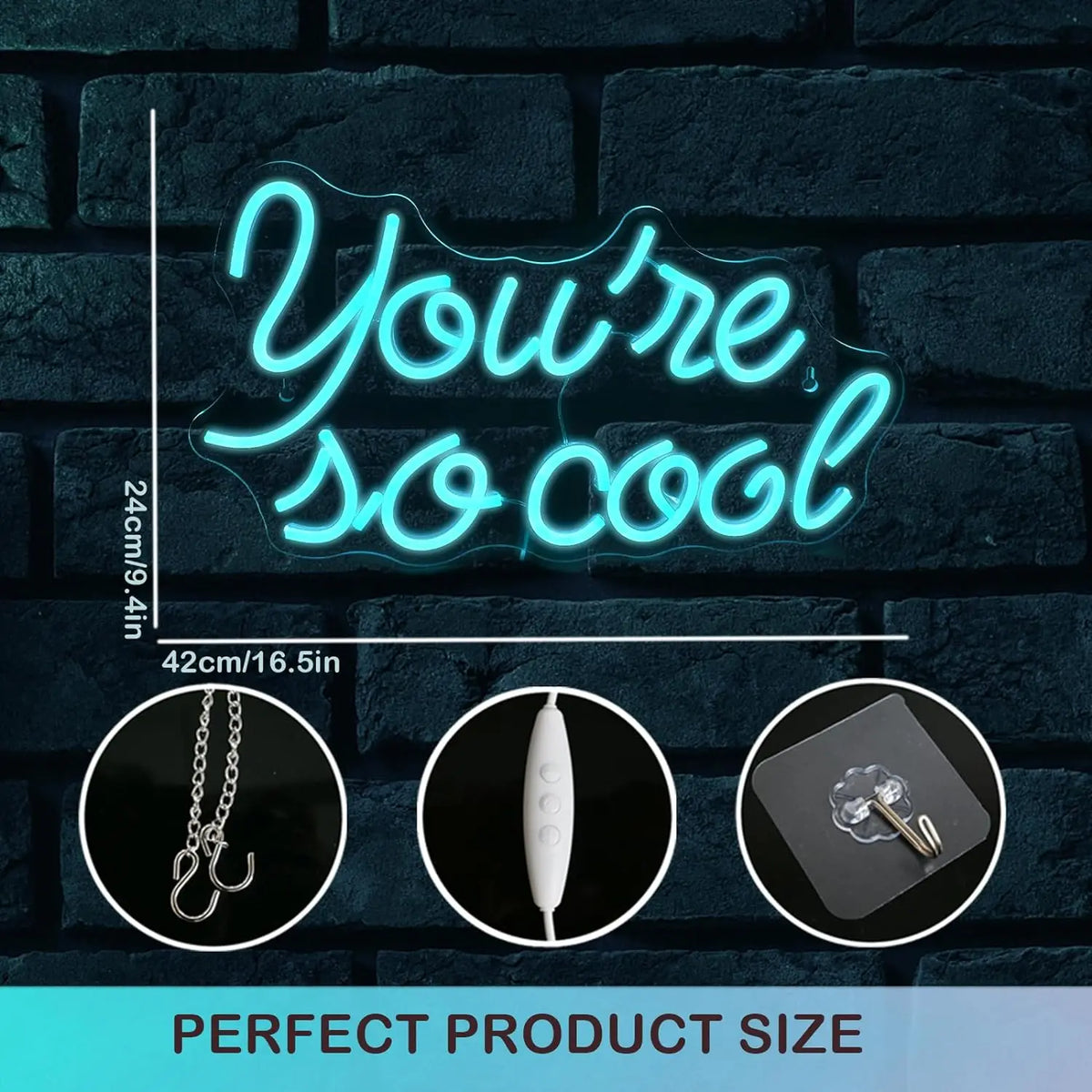 You're so cool – Jäänsiniset kirjaimet – LED-neonkyltti (5 V USB)