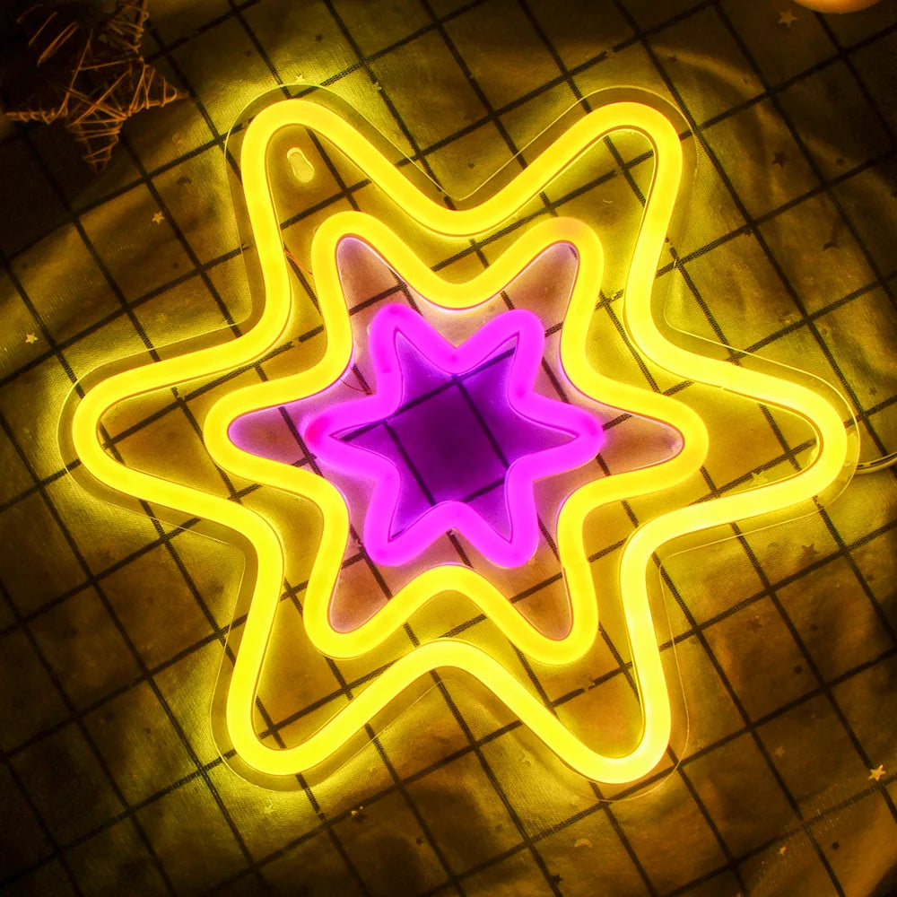 Hexagonal Star 5V Mini USB LED Neon Sign - Budget Friendly