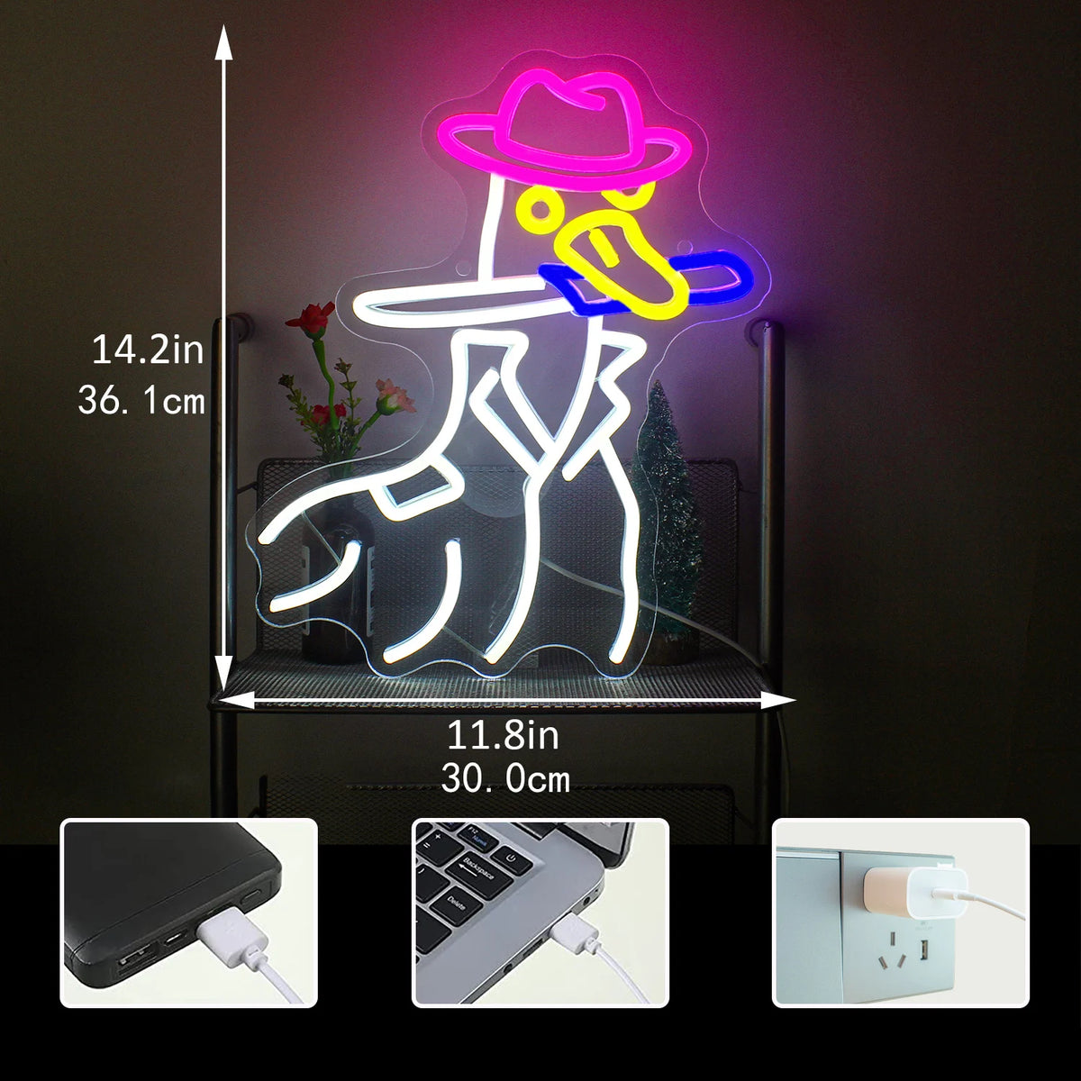 Ankka cowboyhatussa – LED-neonkyltti (5 V USB)