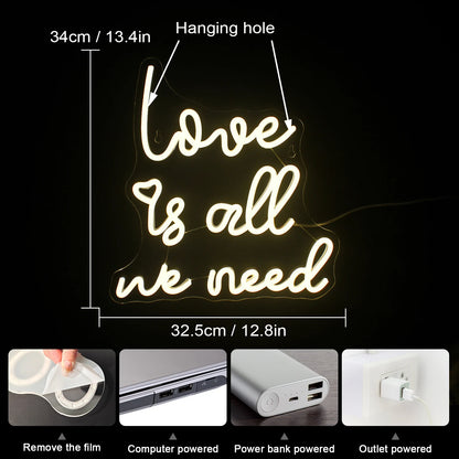 Love is all we need 5V Mini USB  LED Neon Sign - Budget Friendly