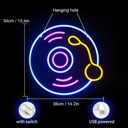 CD Vinyl Record 5V Mini USB LED Neon Sign - Budget Friendly