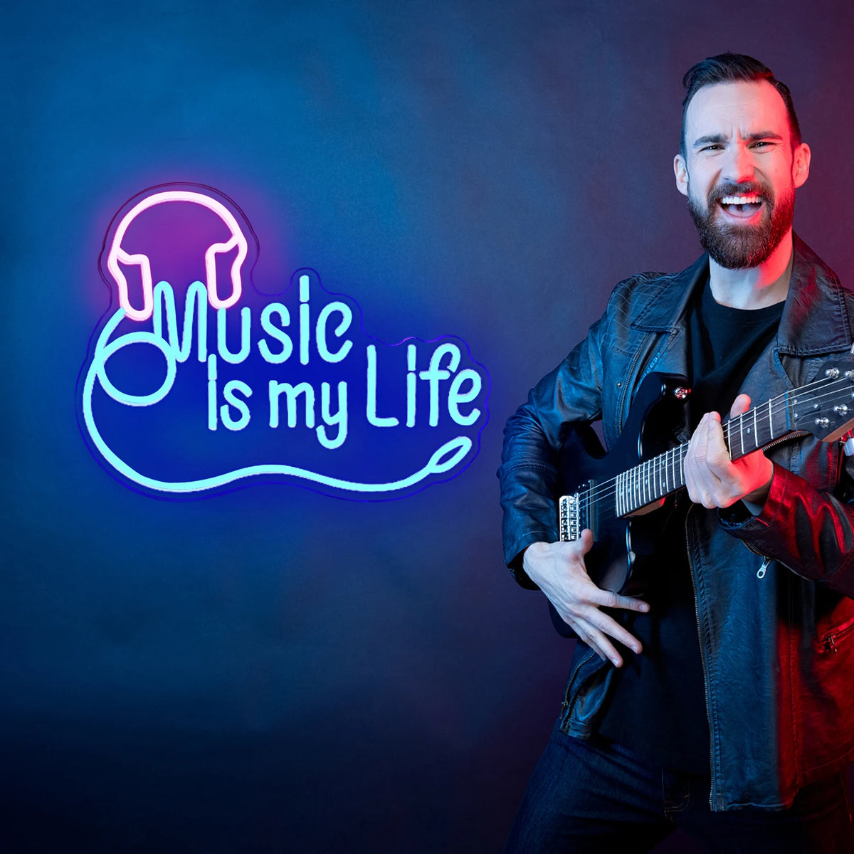 Music is my Life – Kuulokkeet – LED-neonkyltti (5 V USB)