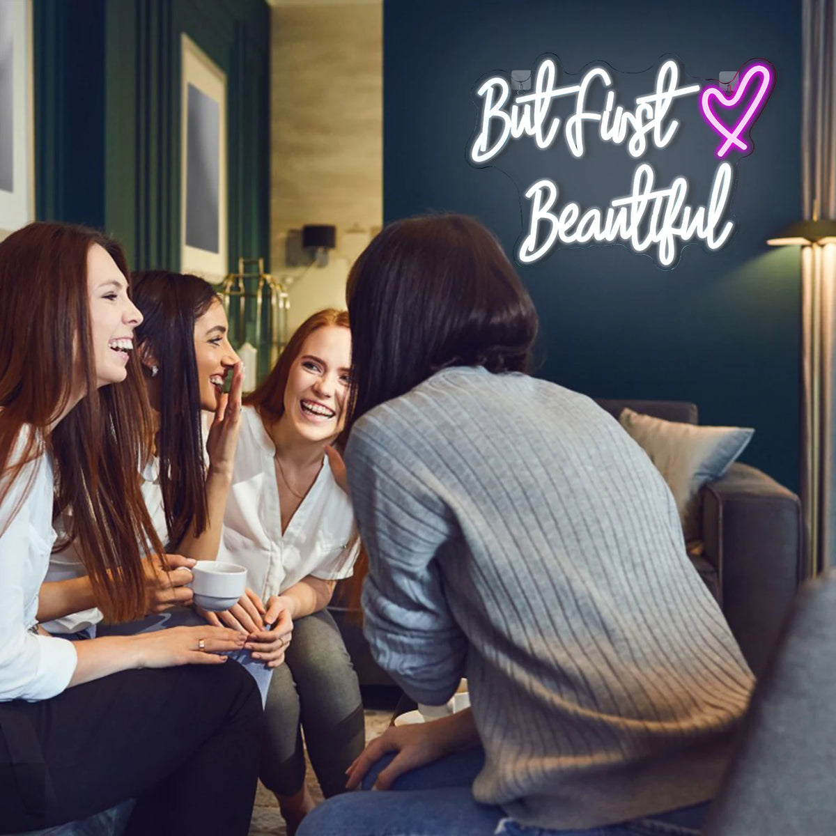But First Beautiful – Sydän – LED-neonvalomainos (5 V USB)