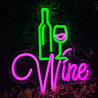 Wine – Viinipullo ja lasi, punaviiniaihe – LED-neonvalomainos (5 V USB)