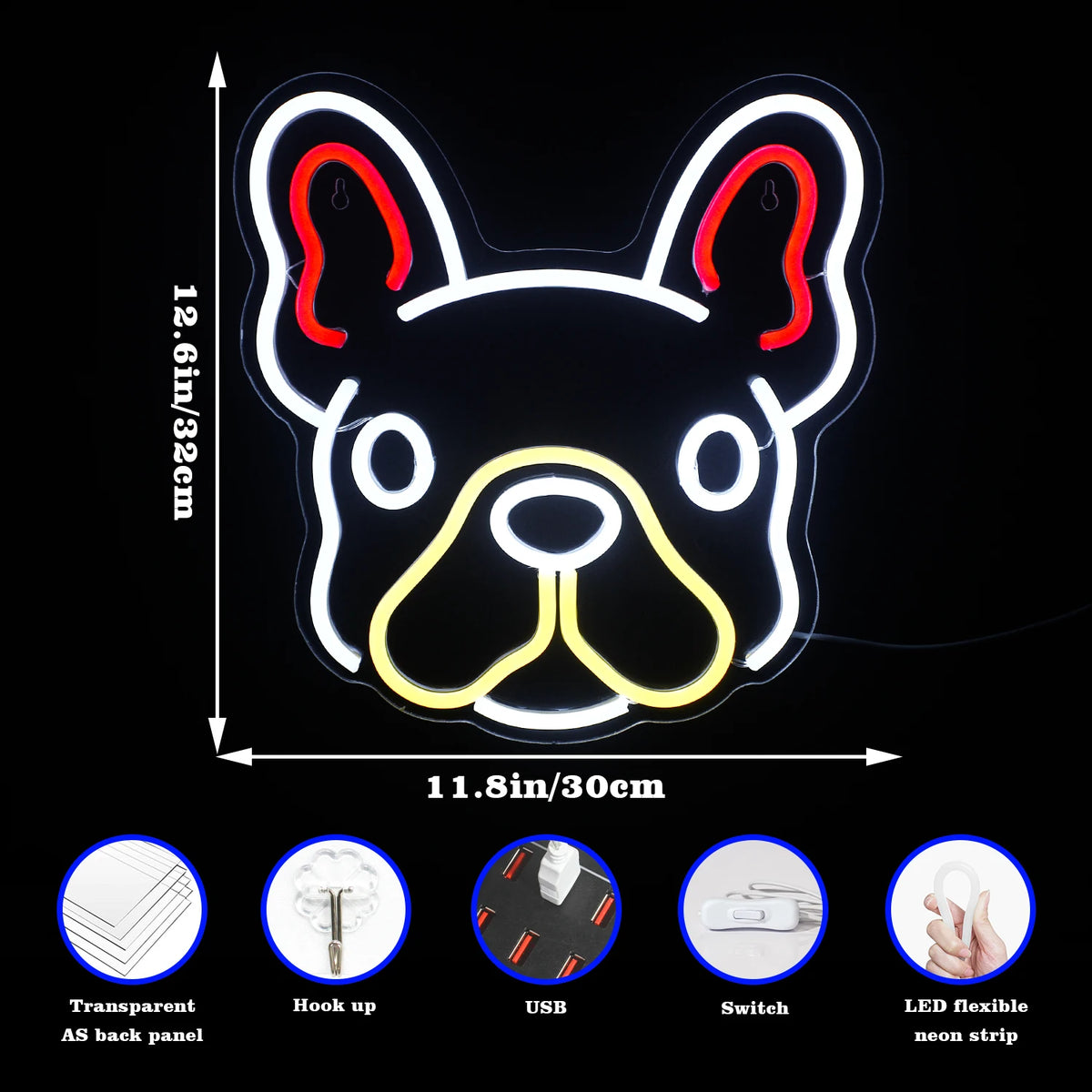Suloinen koira – LED-neonkyltti (5 V USB)
