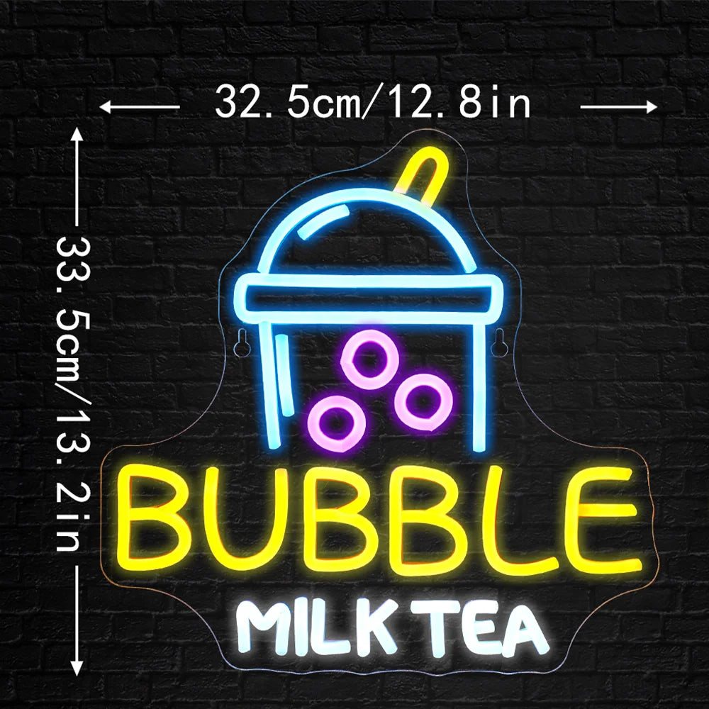 BUBBLE MILK TEA – Kuplateekuppi – LED-neonvalomainos (5 V USB)