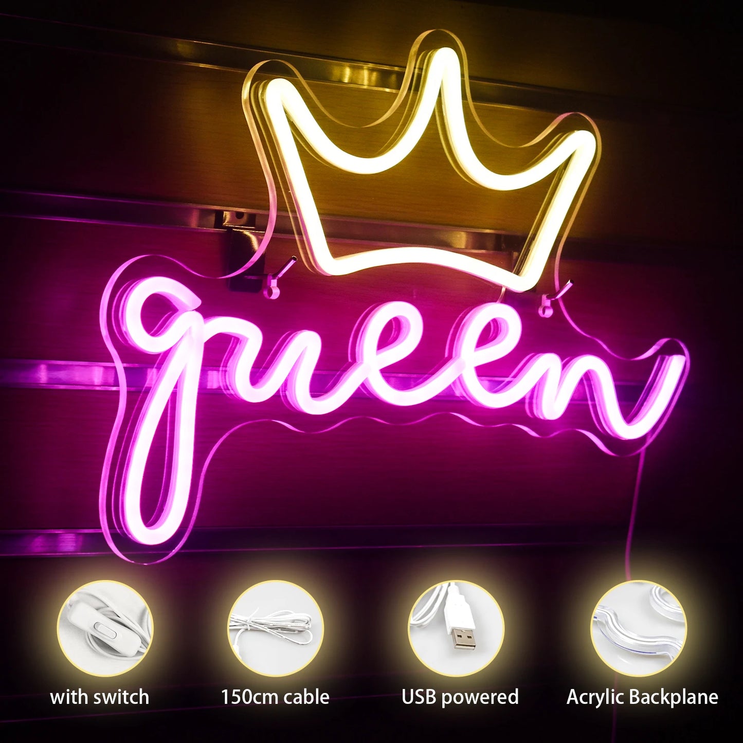 Queen 5V Mini USB LED Neon Sign - Budget Friendly