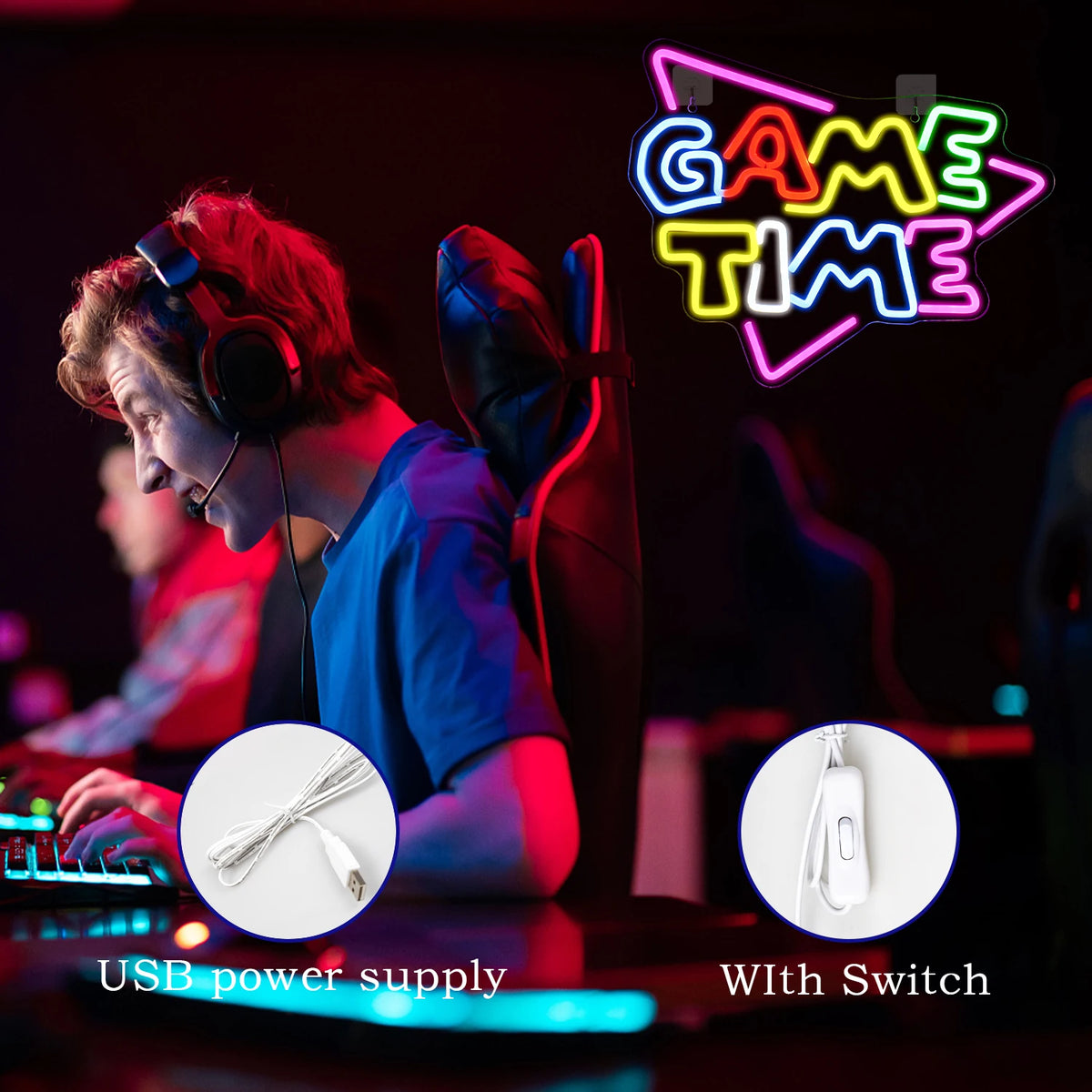 GAME TIME – Kolmio – LED-neonkyltti (5 V USB)