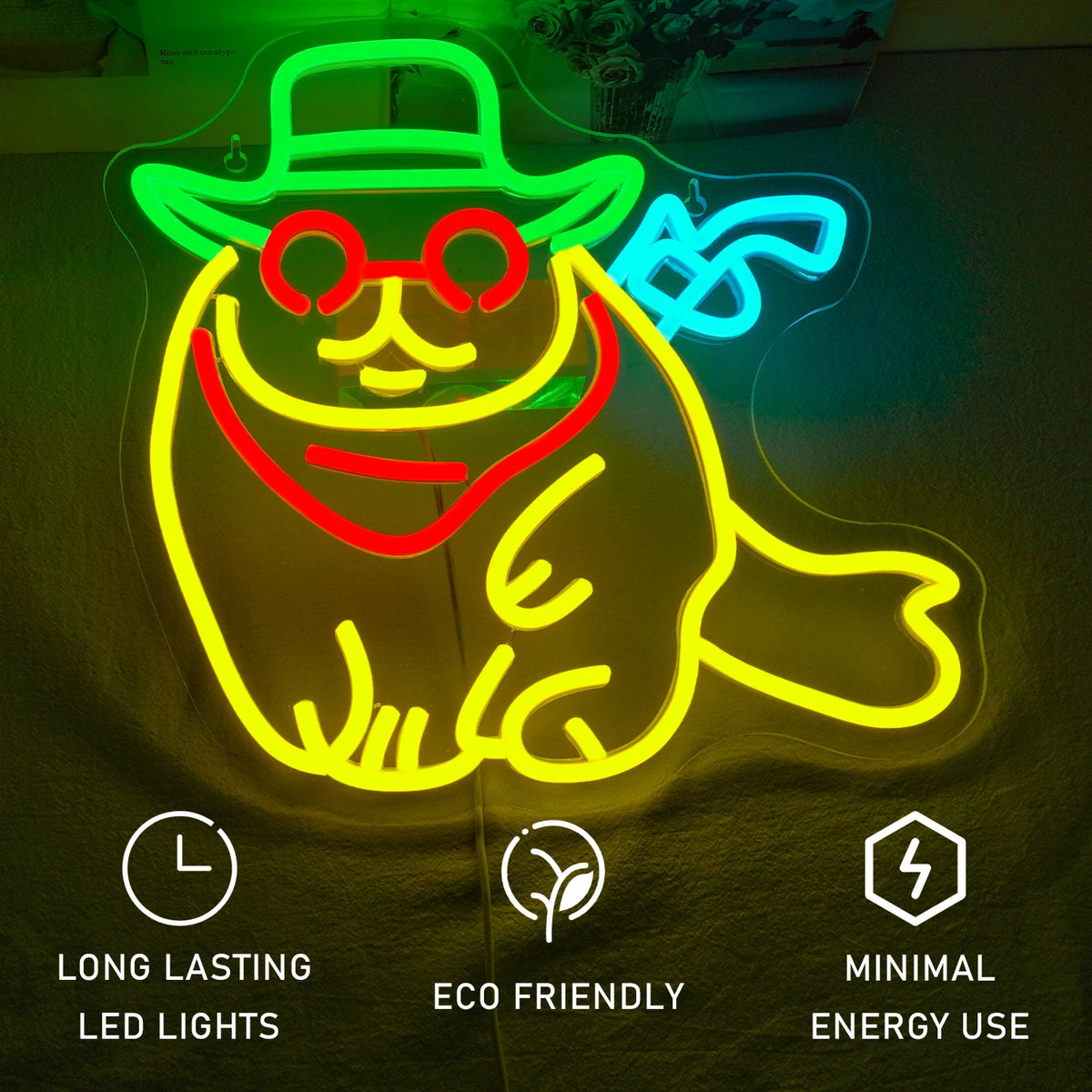 Cowboy-kissa – LED-neonkyltti (5 V USB)