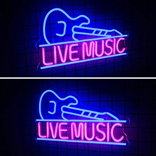 LIVE MUSIC – Kitara – LED-neonkyltti (5 V USB)
