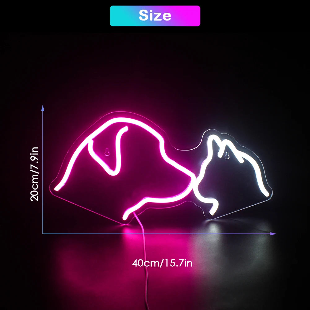 Koira ja kissa – LED-neonkyltti (5 V USB)