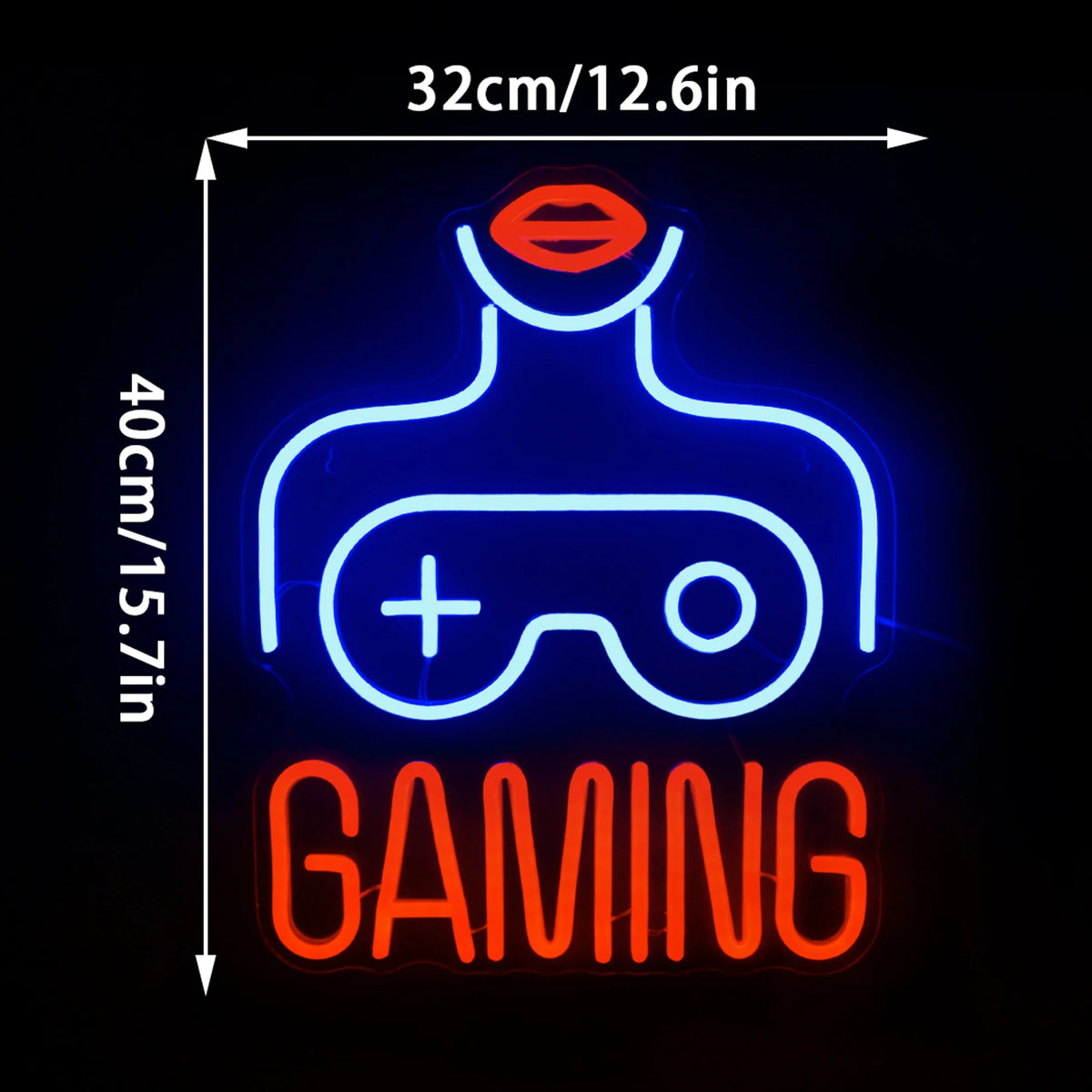 GAMING – Nainen ja peliohjain – LED-neonkyltti (5 V USB)