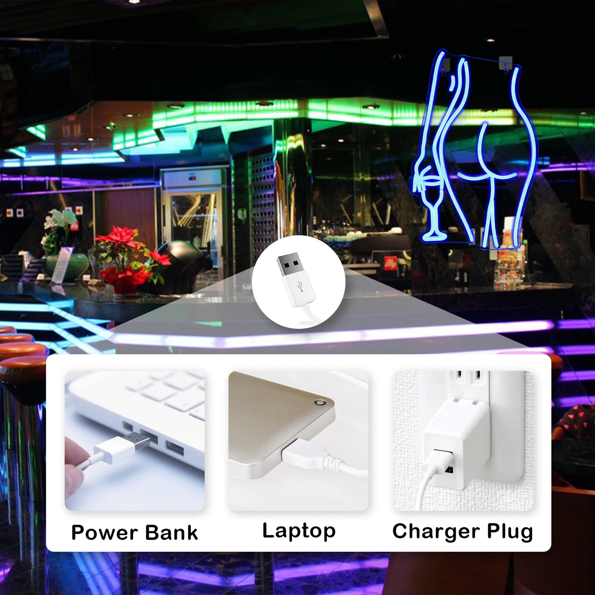 Naisen siluetti – LED-neonkyltti (5 V USB)