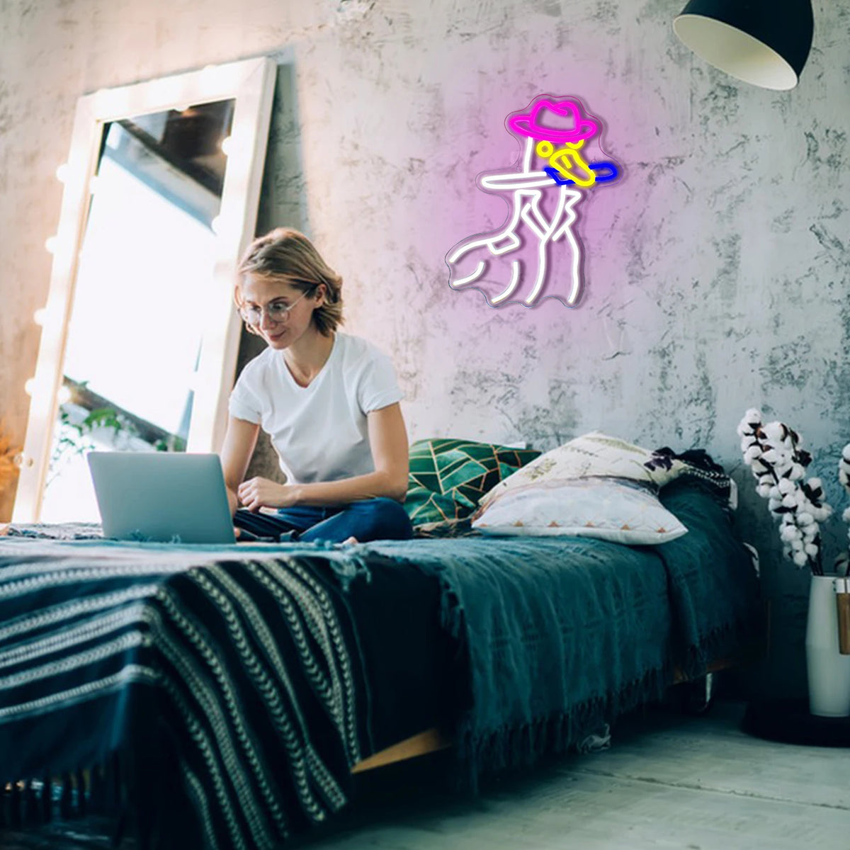 Ankka cowboyhatussa – LED-neonkyltti (5 V USB)