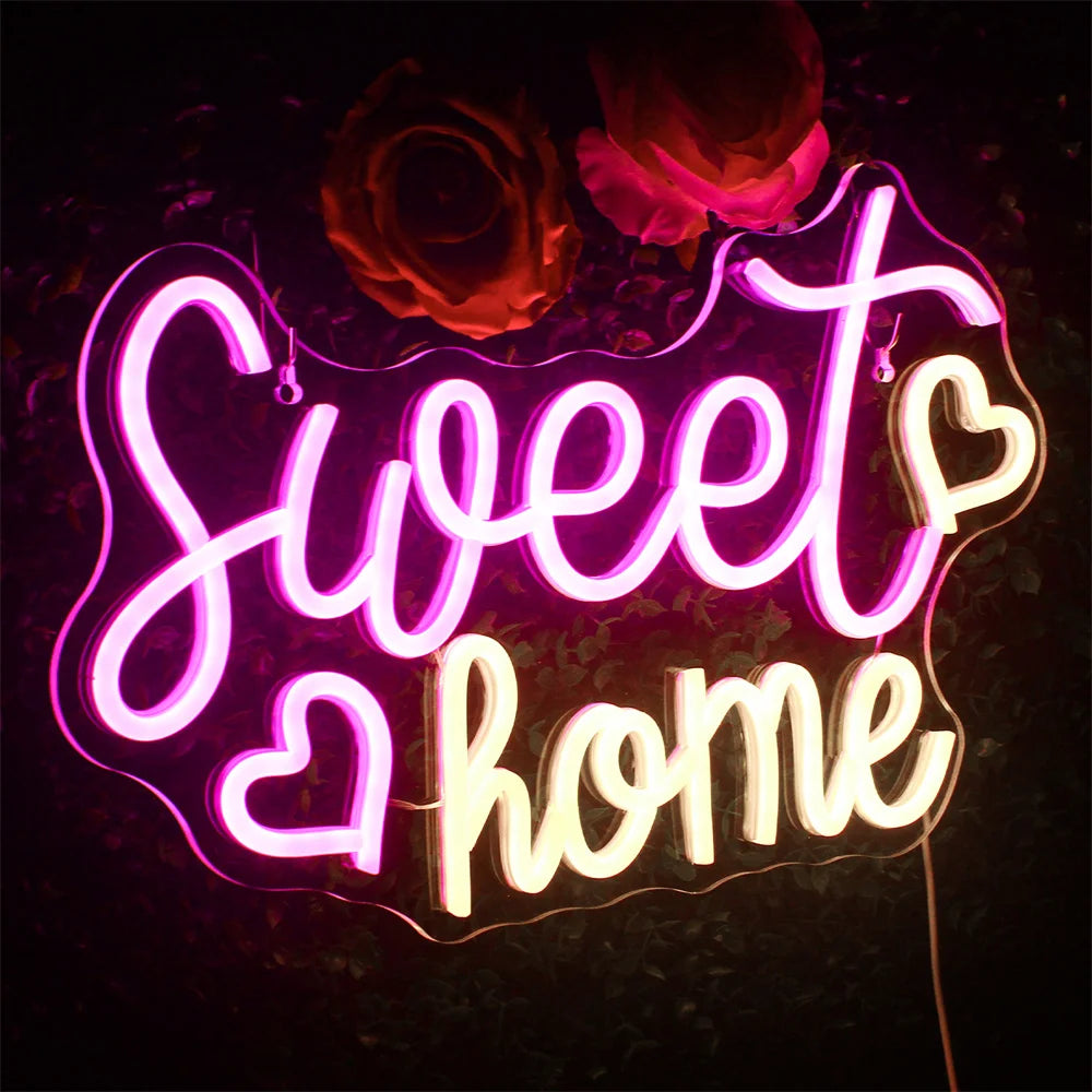 Sweet home – Sydämet – LED-neonkyltti (5 V USB)