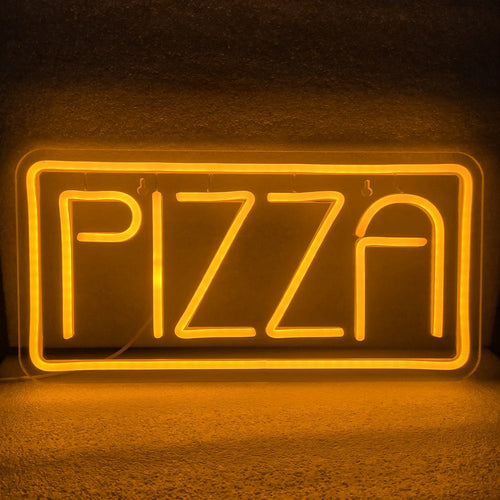 Eloisa LED-valokyltti, jossa näkyy sana "PIZZA" lihavoituin, kirkkaan punaisin kirjaimin.