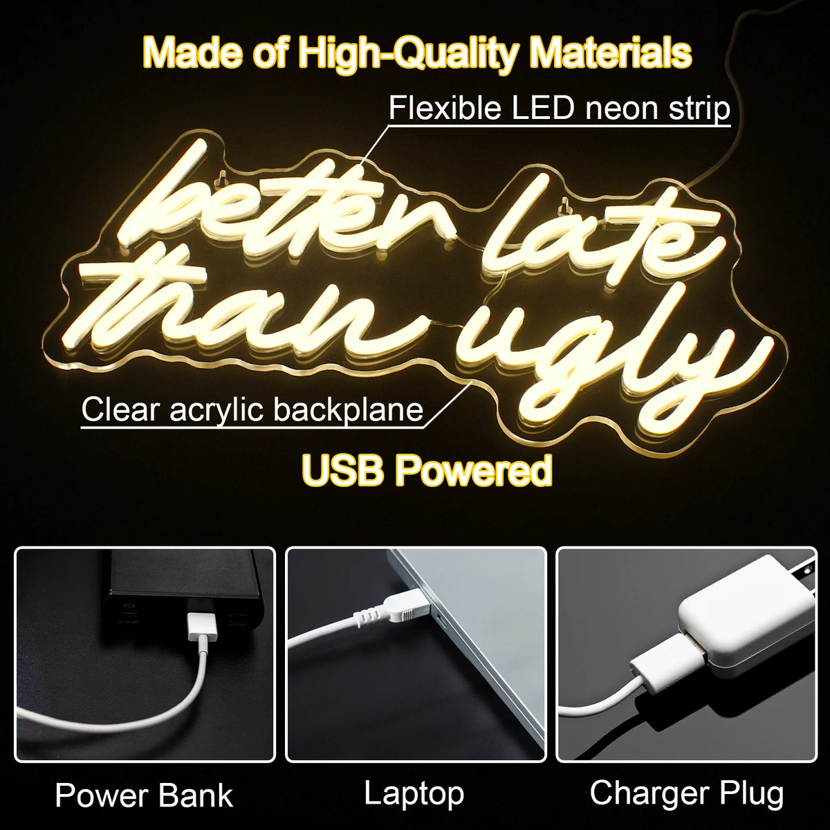Better Late Than Ugly – LED-neonvalomainos (5 V USB)