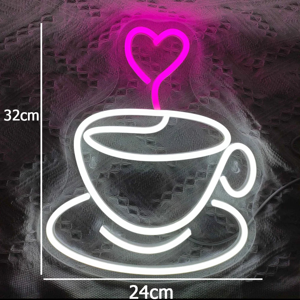 Coffee Cup Heart 5V Mini USB  LED Neon Sign - Budget Friendly