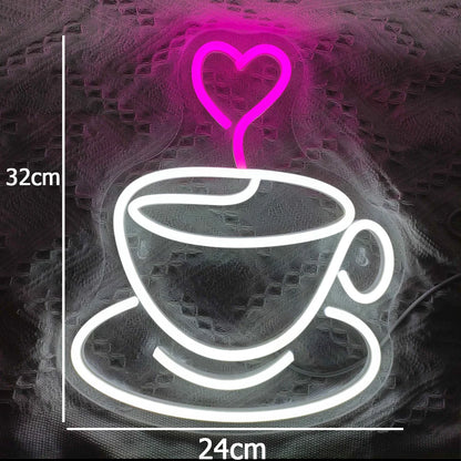 Coffee Cup Heart 5V Mini USB  LED Neon Sign - Budget Friendly