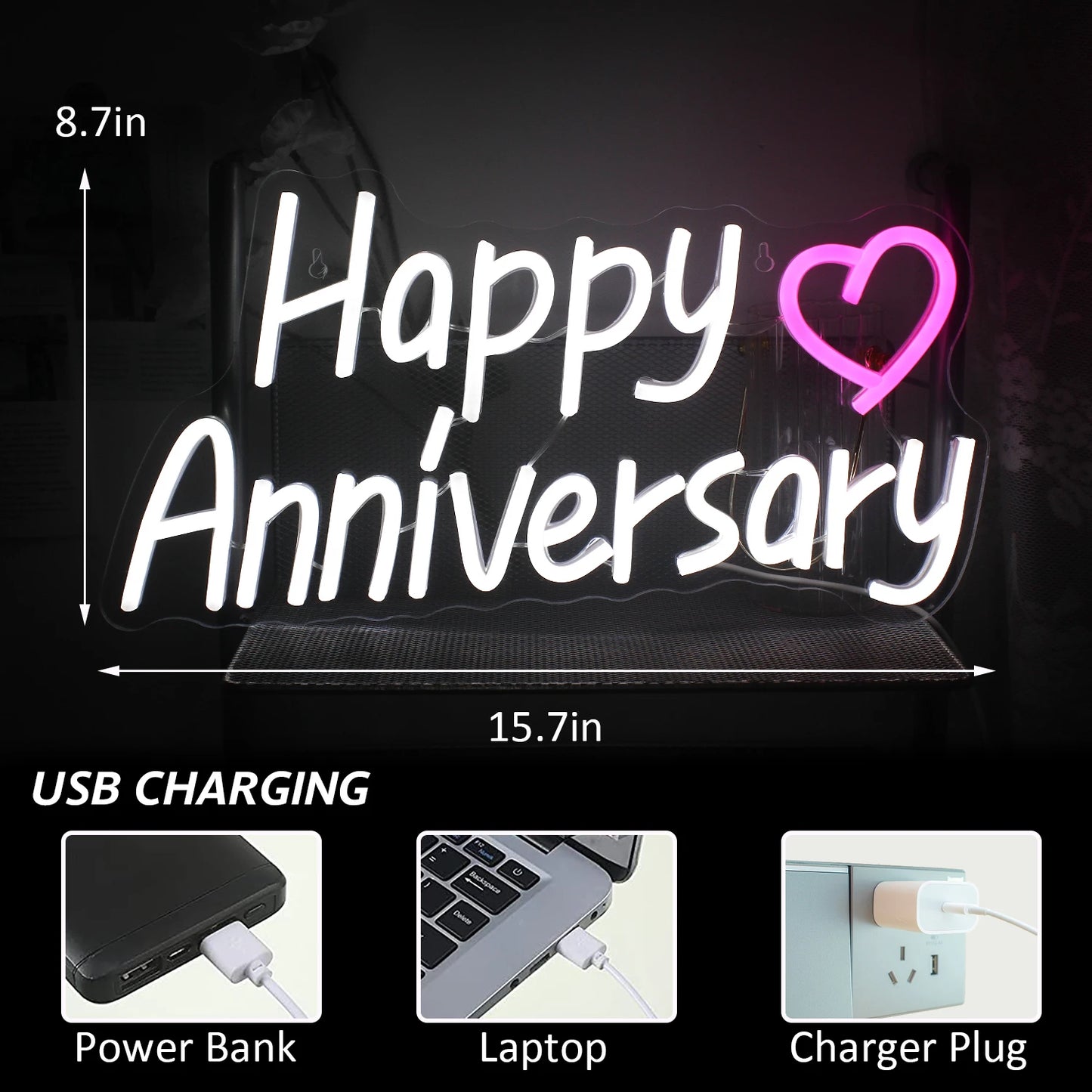 Happy Anniversary 5V Mini USB LED Neon Sign - Budget Friendly