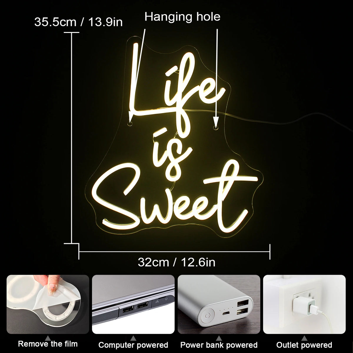 Life is Sweet – LED-neonvalomainos (5 V USB)
