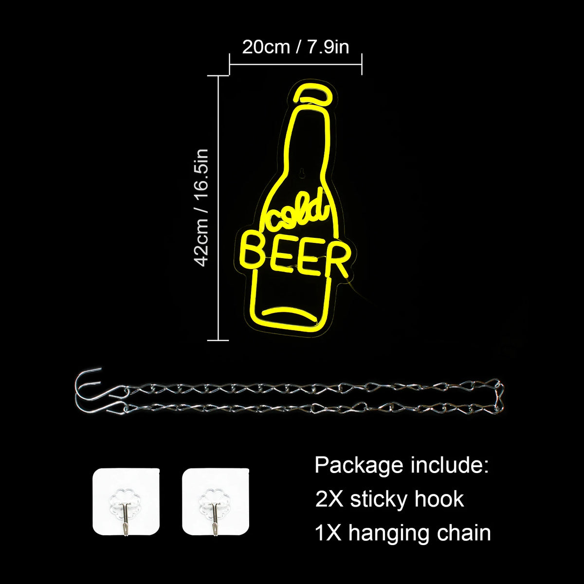 Cold Beer – Olutpullo – LED-neonvalomainos (5 V USB)