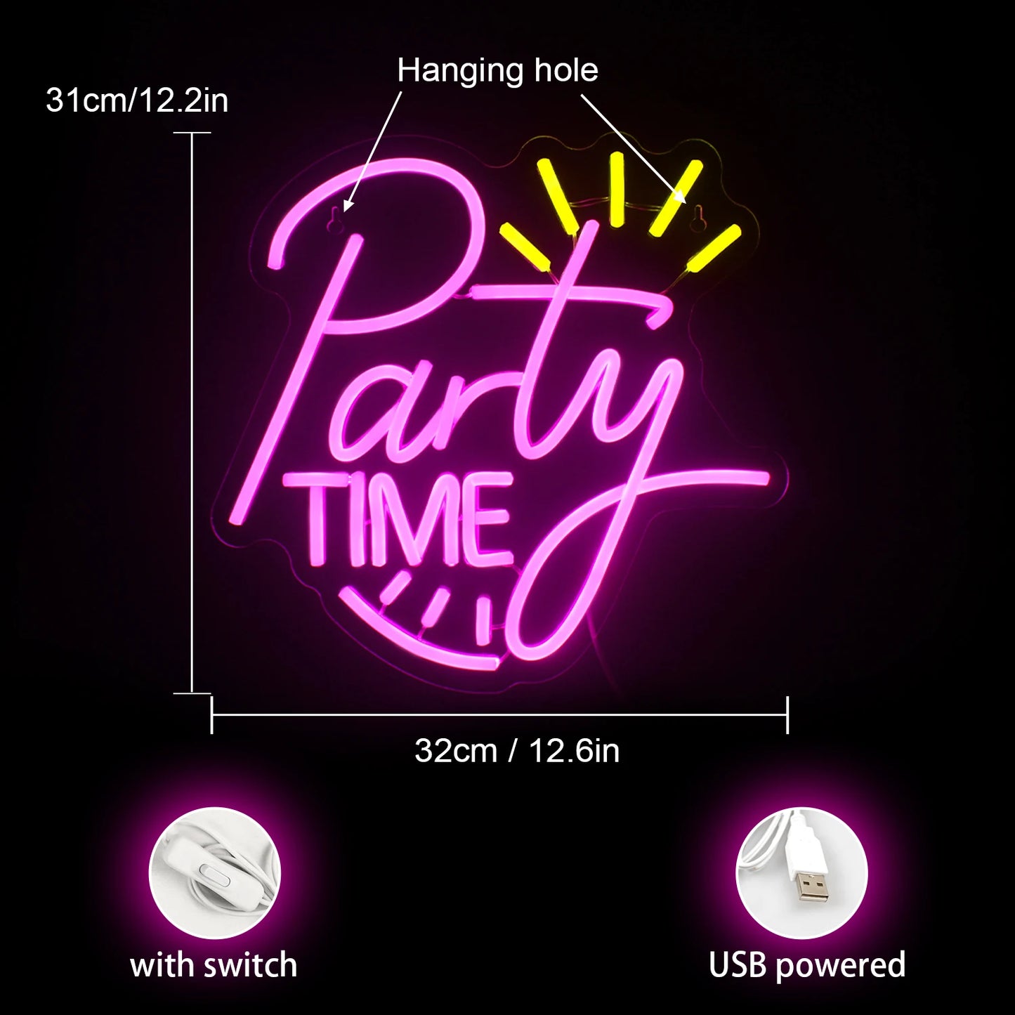 Party Time 5V Mini USB LED Neon Sign - Budget Friendly