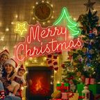 Merry Christmas – Tähti ja joulukuusi – LED-neonkyltti (5 V USB)