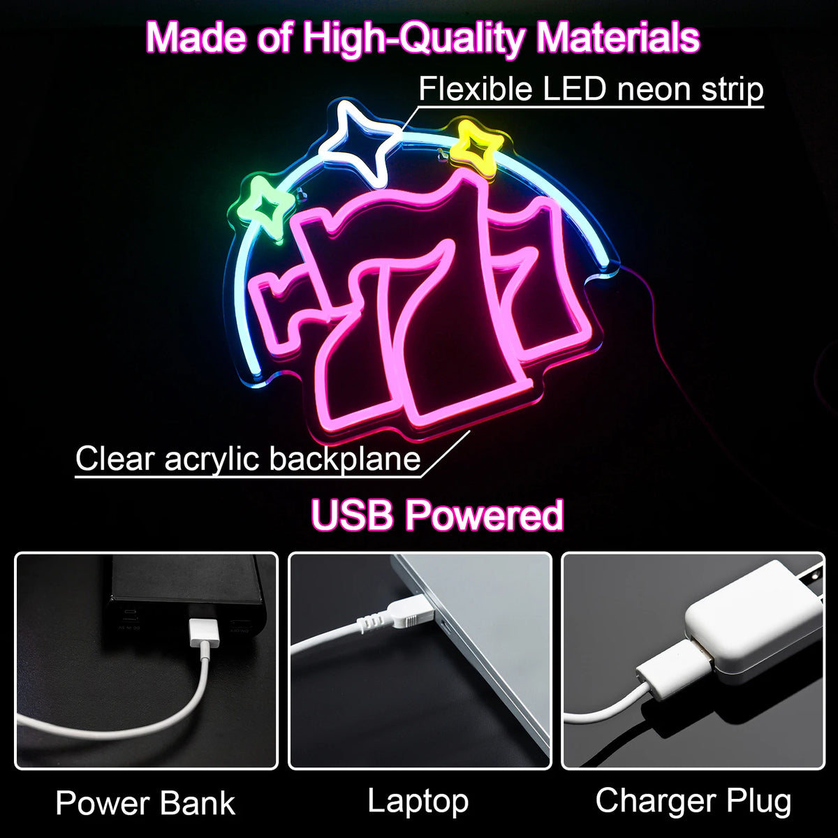 777 – Tähdet – LED-neonkyltti (5 V USB)