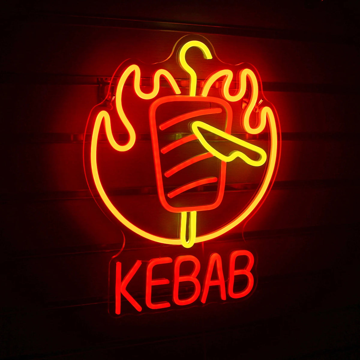 KEBAB – Liekehtivä kebabvarras ja veitsi – LED-neonvalomainos (5 V USB)
