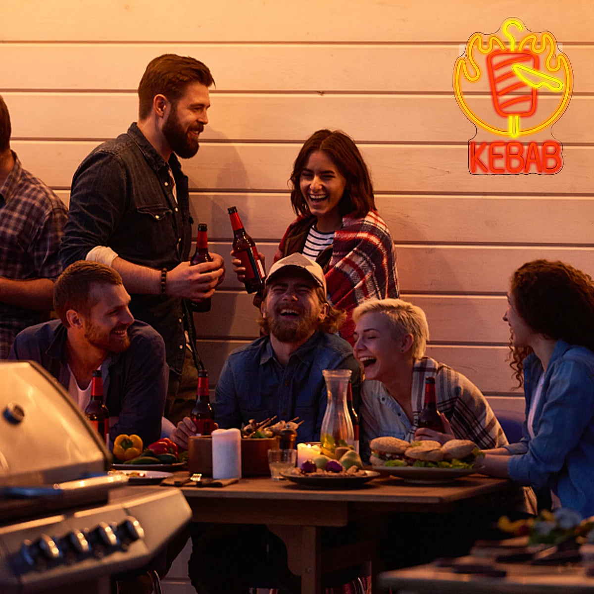 KEBAB – Liekehtivä kebabvarras ja veitsi – LED-neonvalomainos (5 V USB)