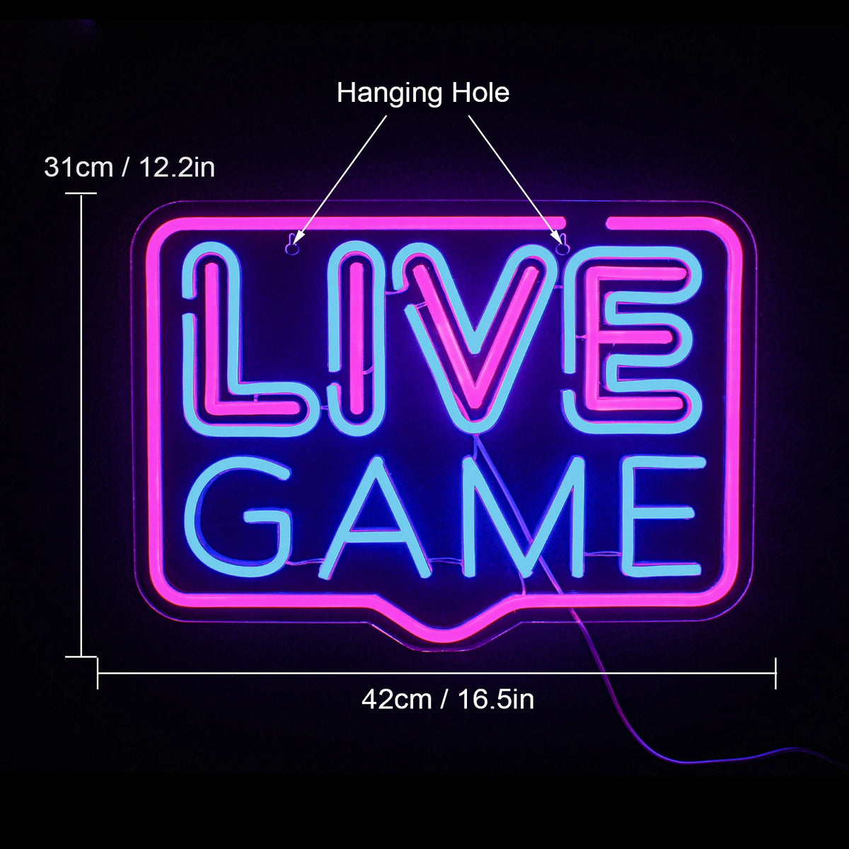 LIVE GAME – Suorakaidekehys – LED-neonkyltti (5 V USB)