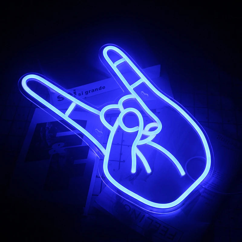 Rock-käsimerkki – LED-neonkyltti (5 V USB)