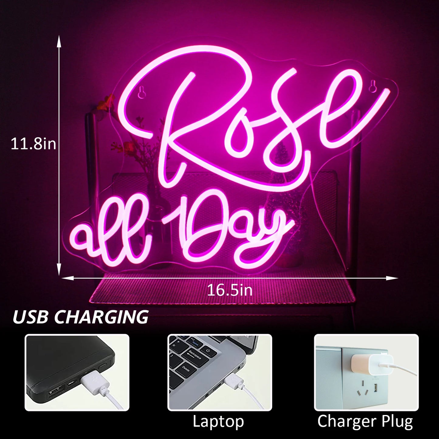 Rose all Day 5V Mini USB LED Neon Sign - Budget Friendly