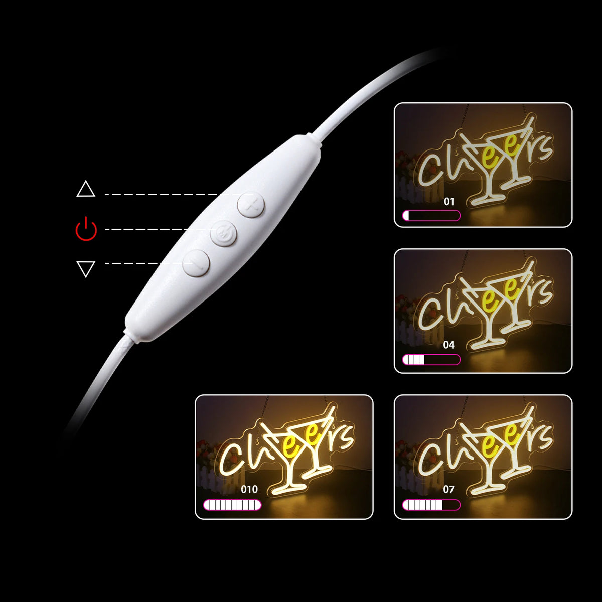 Cheers – Kippistävät cocktaillasit – LED-neonkyltti (5 V USB)