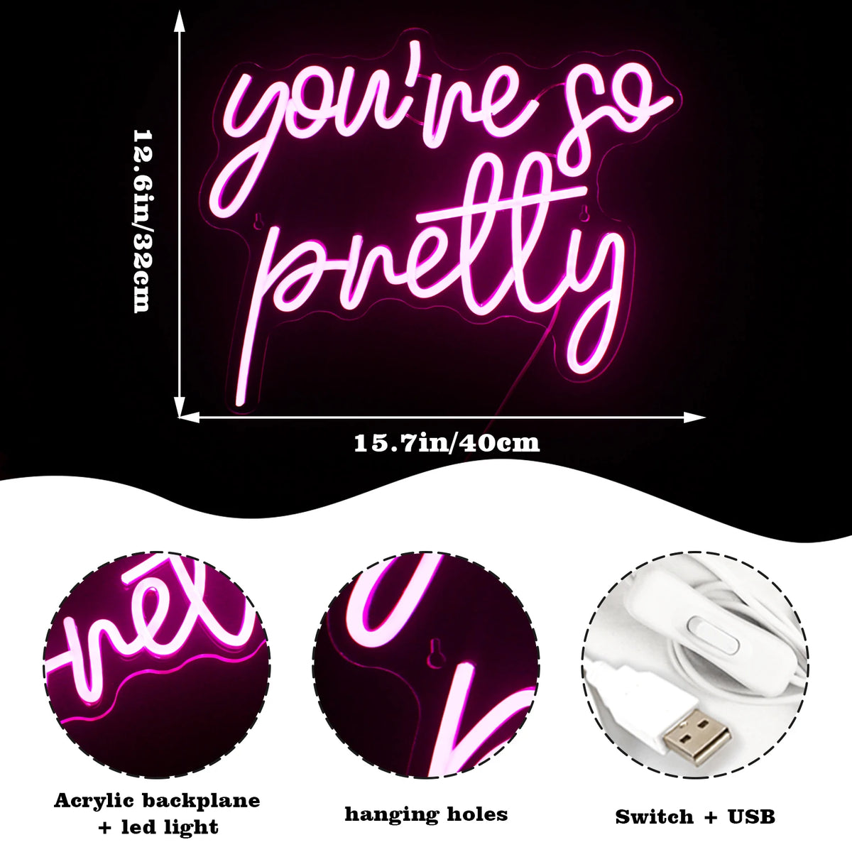 You’re so pretty – LED-neonvalomainos (5 V USB)
